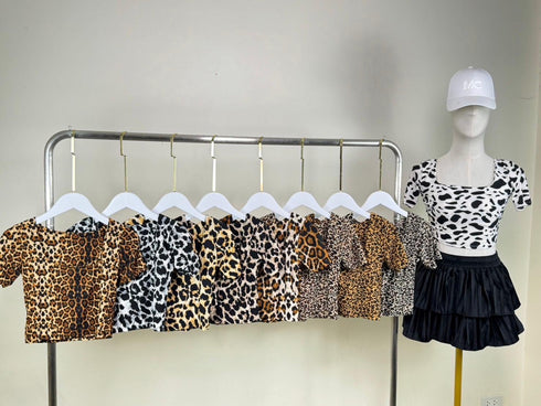 Women Low Neck Cut Animal Print Crop Tops